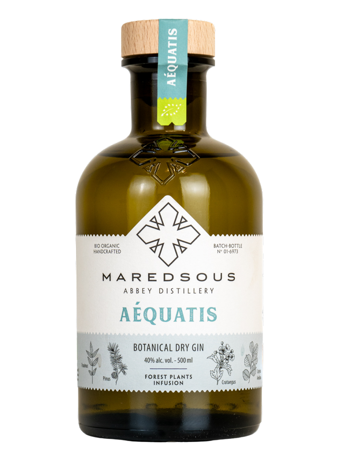 Maredsous Aéquatis Organic Gin bottle – Distillerie‑Herboristerie de l’Abbaye de Maredsous