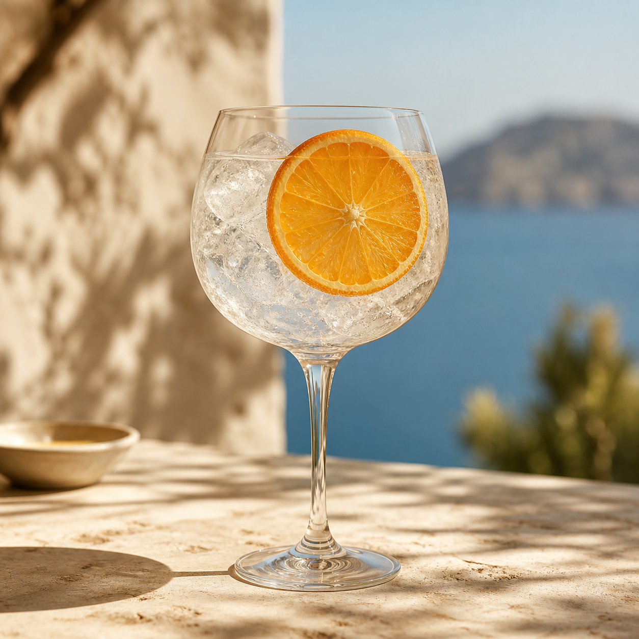 Gin Eva La Canoneta servi avec Fever-Tree Mediterranean Tonic Water, agrémenté de Orange wheel