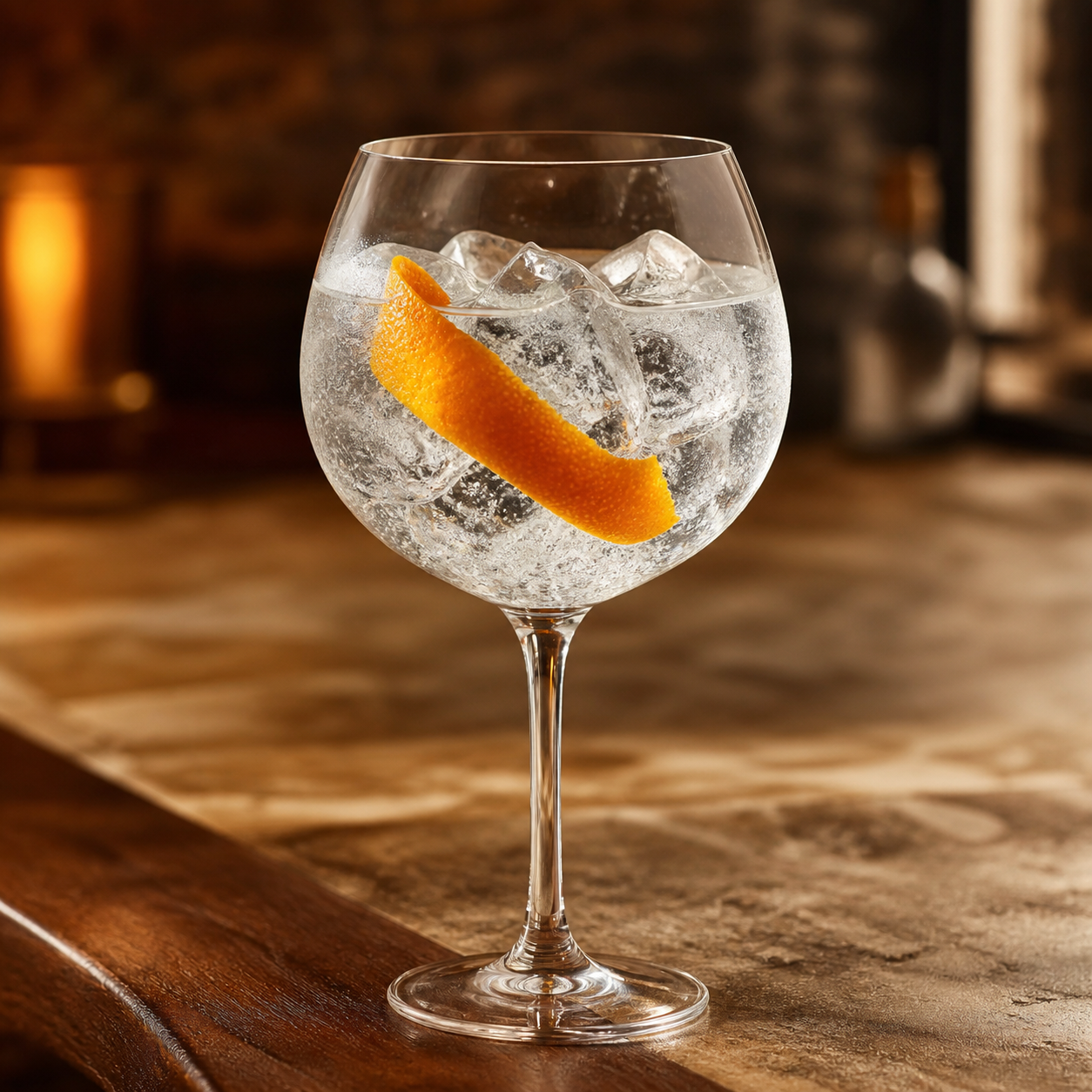 Gin Eva Old Tom servi avec Fever-Tree Mediterranean Tonic Water, agrémenté de Orange peel twist