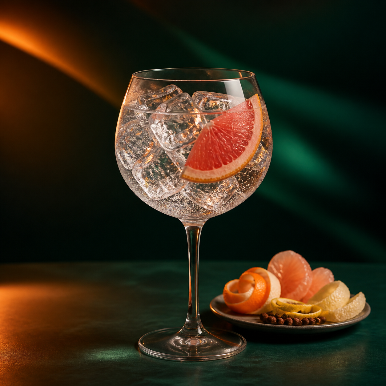 Buddha's Hand Gin servi avec Fever-Tree Indian Tonic Water, agrémenté de Pink grapefruit slice
