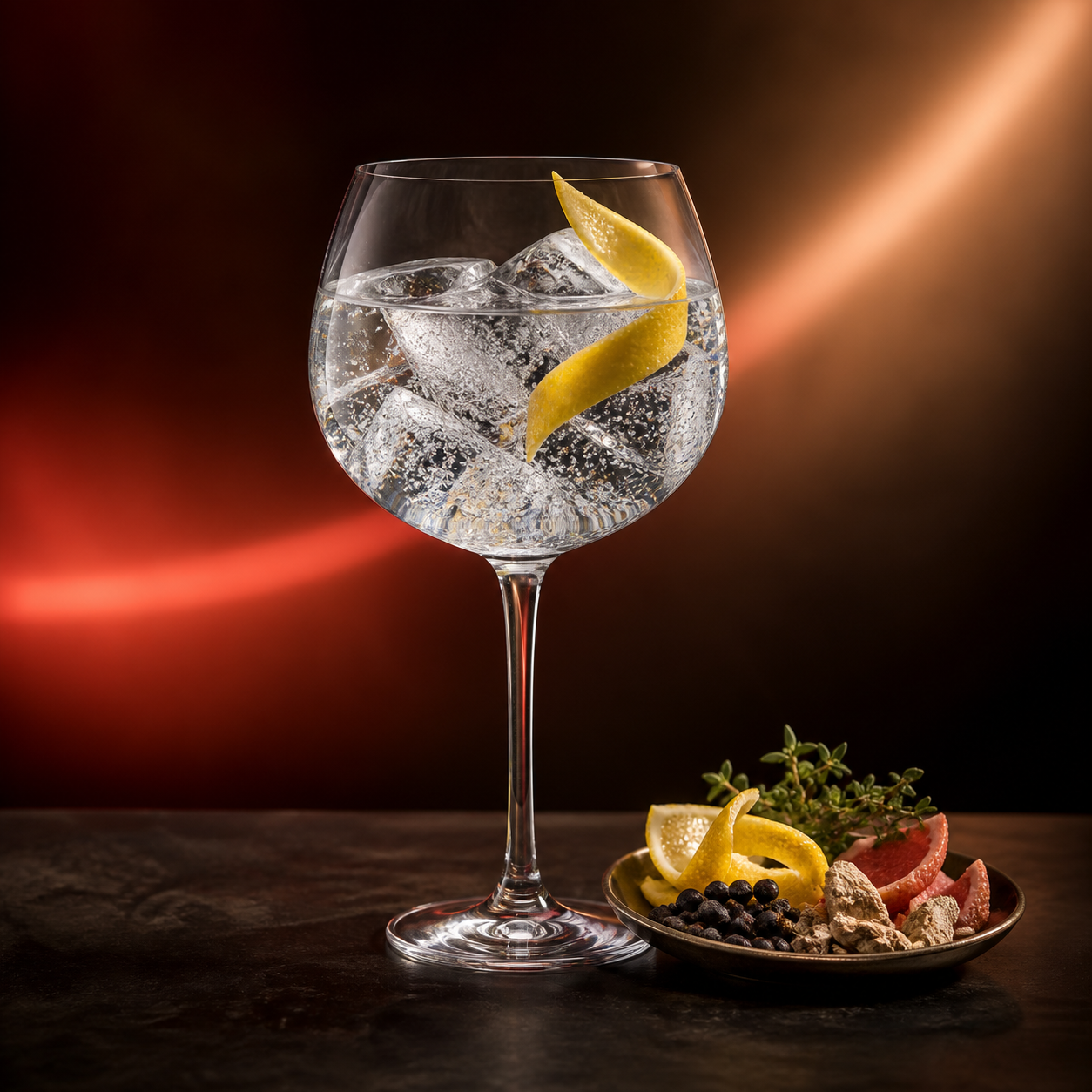 Nineteen Eighty-Four Gin served with Fever-Tree Naturally Light Tonic Water, garnished with Lemon peel