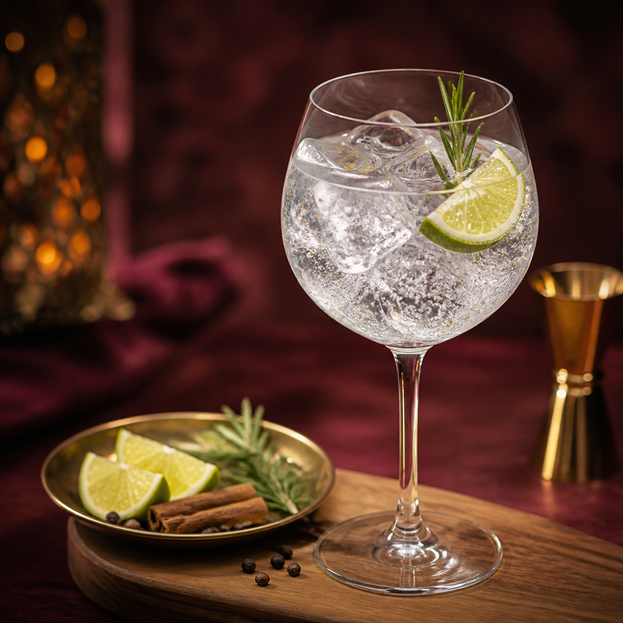 Makar Mulberry Aged Gin served with Fever-Tree Ginger Ale, garnished with Fresh lime wedge