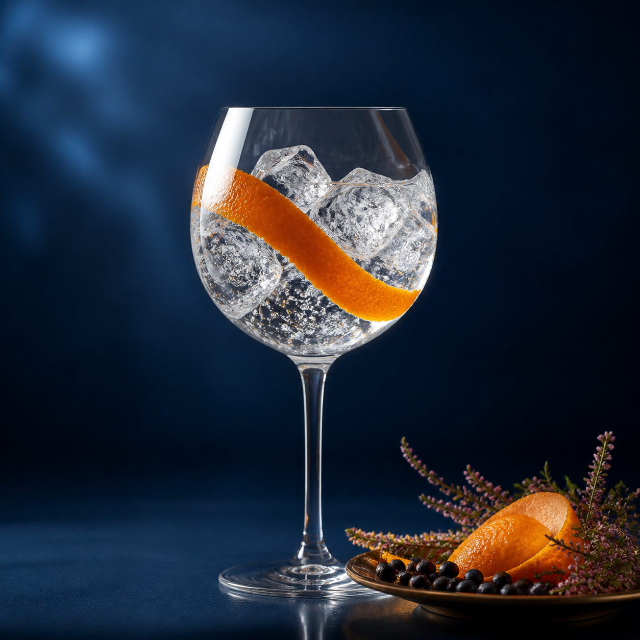 Downpour Scottish Dry Gin served with Fever-Tree Indian Tonic Water, garnished with Orange peel