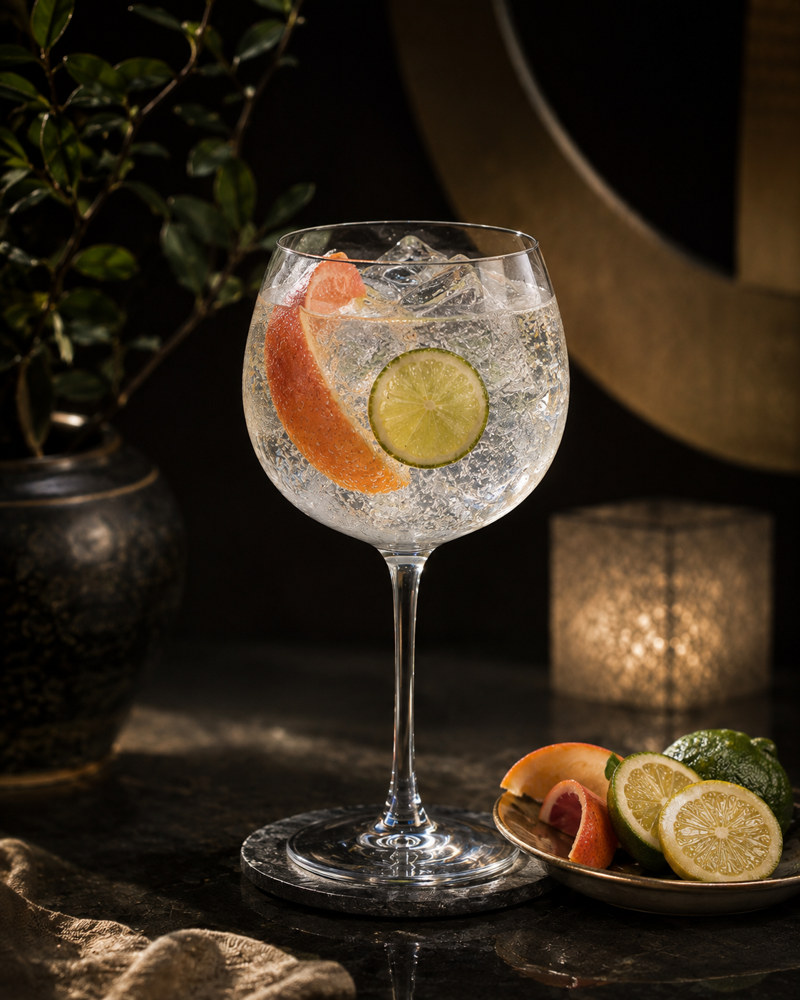 Masahiro Okinawa Gin Recipe 01 servi avec Thomas Henry Dry Tonic Water, agrémenté de Grapefruit peel et Shekwasha slice