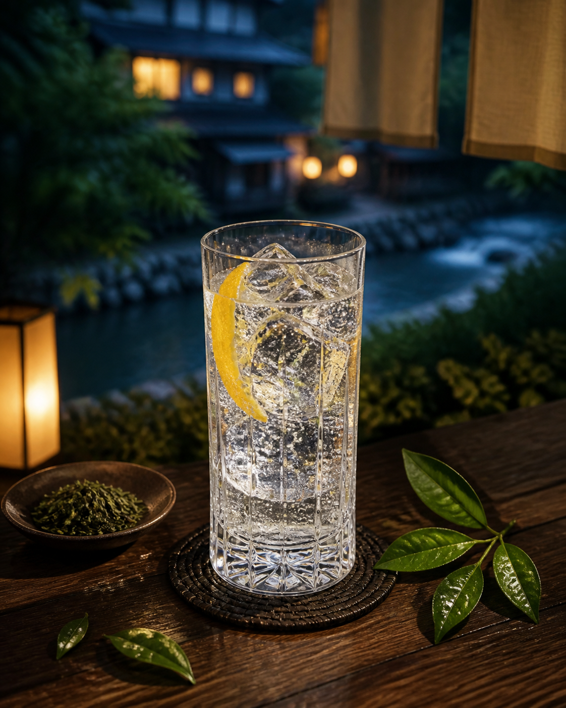 Roku Gin Noryo Tea Edition servi avec Fever-Tree Indian Tonic Water, agrémenté de Yuzu peel