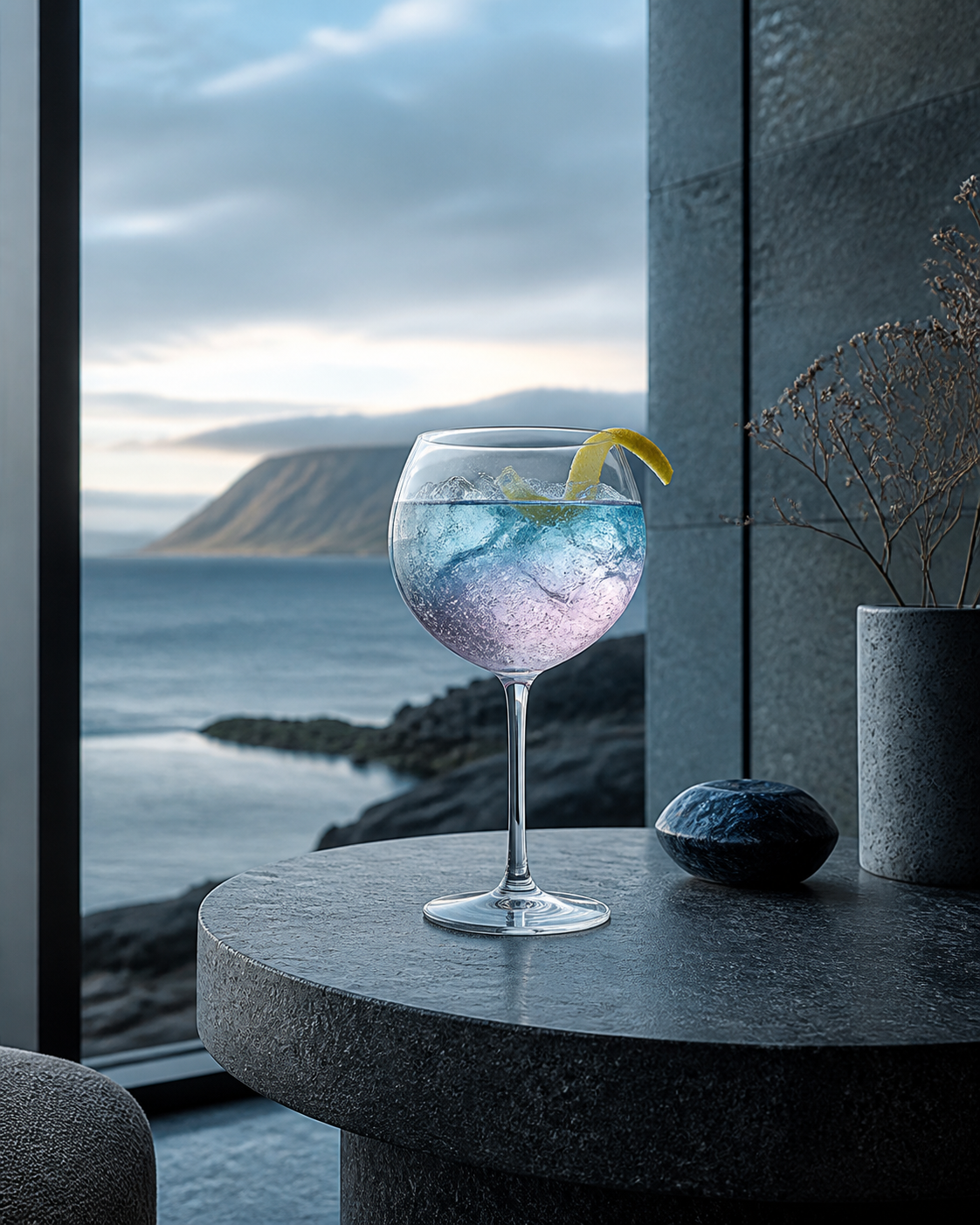 Lundey Gin servi avec Fever-Tree Indian Tonic Water, agrémenté de Lemon peel