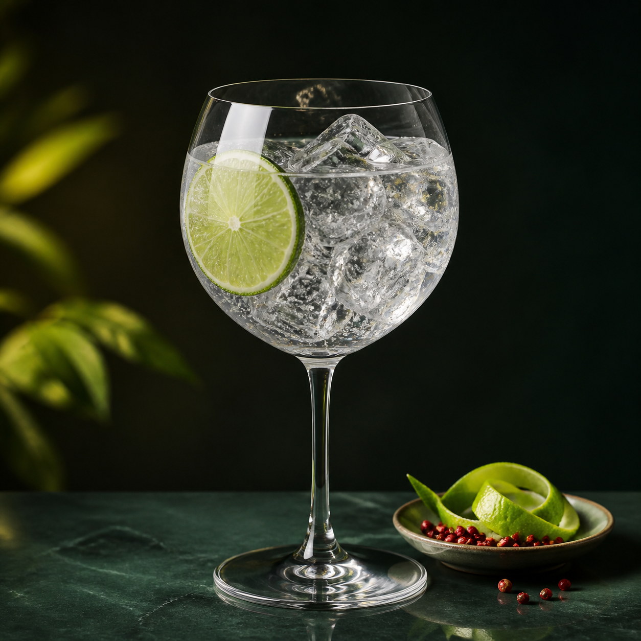 Lind & Lime Organic Gin servi avec Fever-Tree Naturally Light Tonic Water, agrémenté de a lime slice