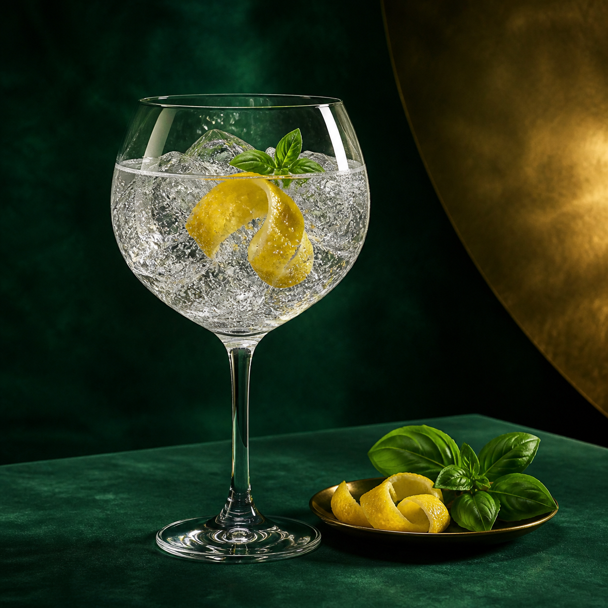 Lind & Lime Organic Bergamotto di Calabria Gin served with Fever-Tree Mediterranean Tonic Water, garnished with basil and a bergamot-style citrus twist