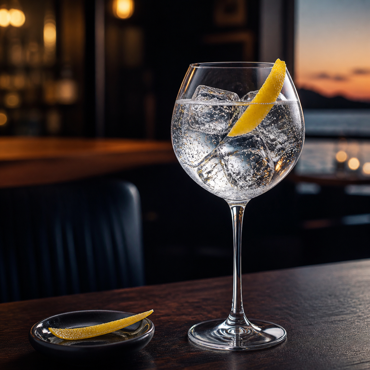Clarity Navy Gin served with Fever-Tree Indian Tonic Water, garnished with Lemon peel