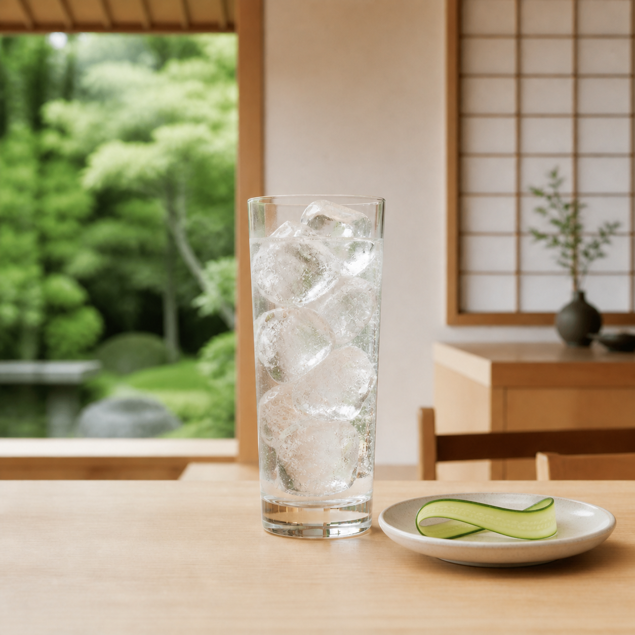 KYURI Gin served with Fever-Tree Indian Tonic Water, garnished with Cucumber ribbon