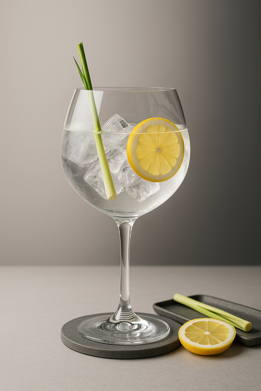 Kokoro Gin servi avec Fever-Tree Indian Tonic Water, agrémenté de Yuzu Slice et Lemongrass Sprig