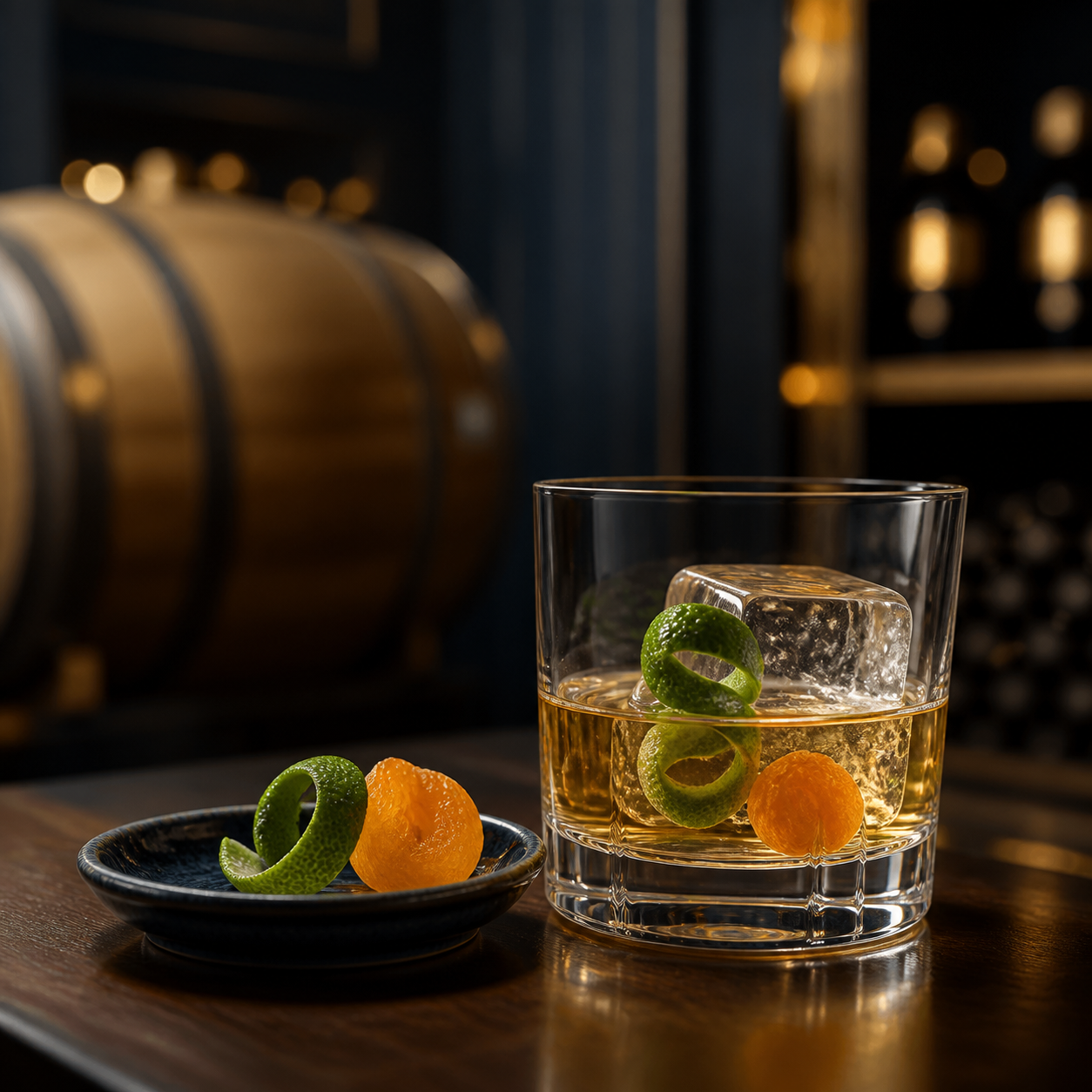 Moon Harbour Gin Collection Or served, garnished with Kaffir-lime peel and Dried apricot