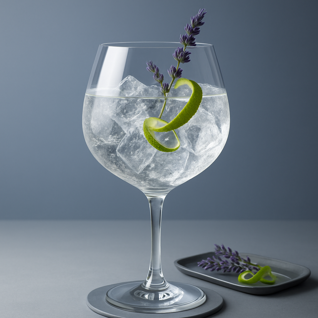 Gin Cuvée Terre de Glace servi avec Thomas Henry Tonic Water, agrémenté de Lime zest et Fresh lavender sprig