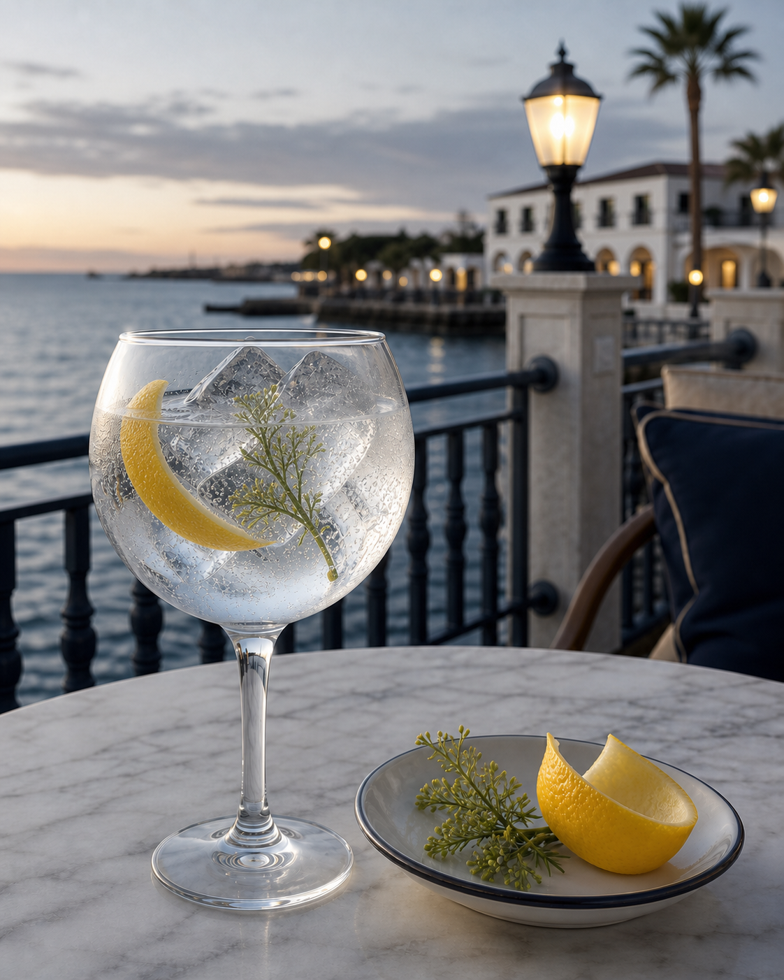 Gipsy Dry Edicion Limitada served with Fever-Tree Mediterranean Tonic Water, garnished with Lemon peel and Sea fennel sprig