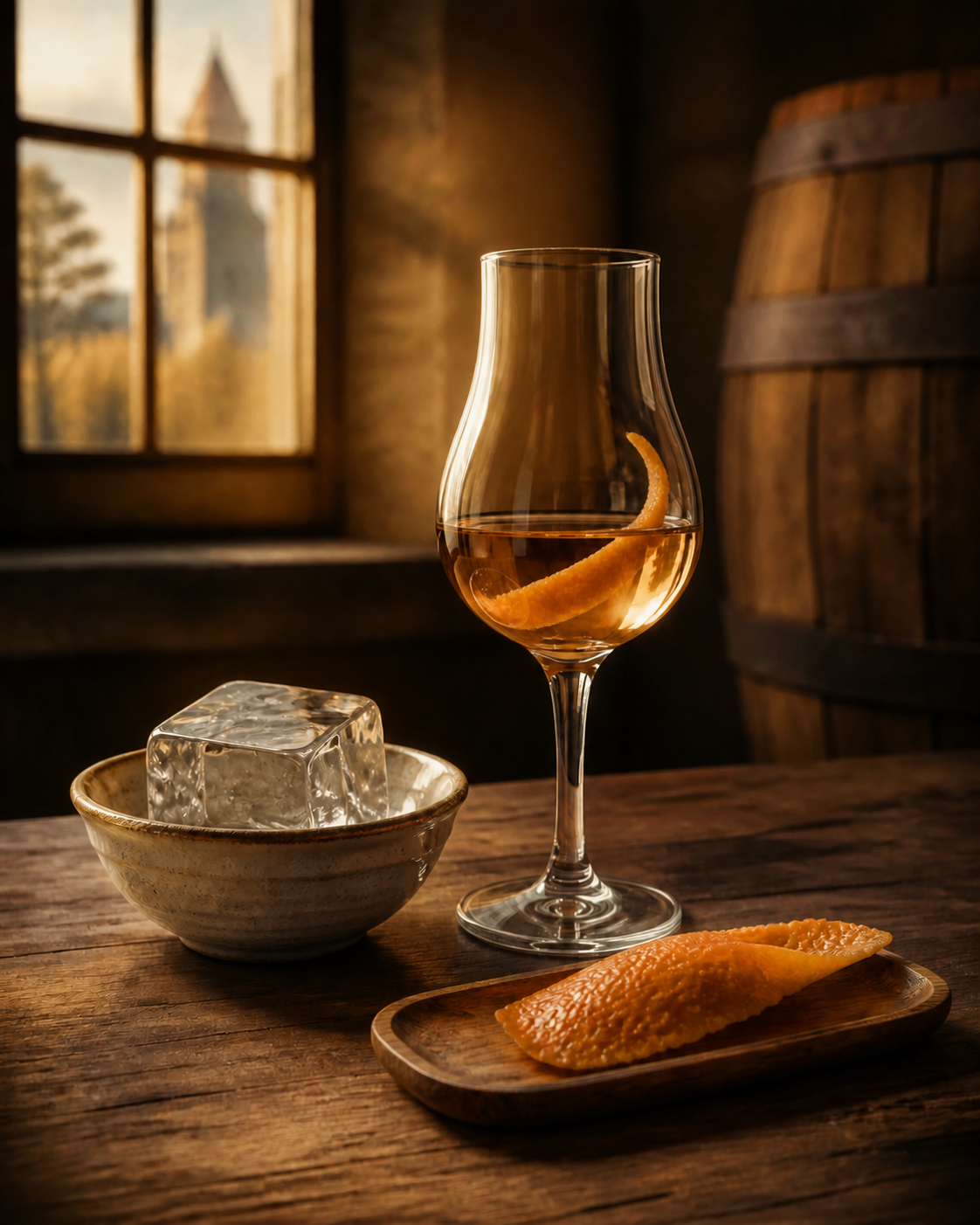 Gin d'Arc Reserve served, garnished with Orange peel