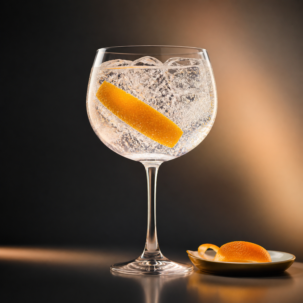 Fifty Pounds London Dry Gin servi avec Fever-Tree Indian Tonic Water, agrémenté de broad orange peel