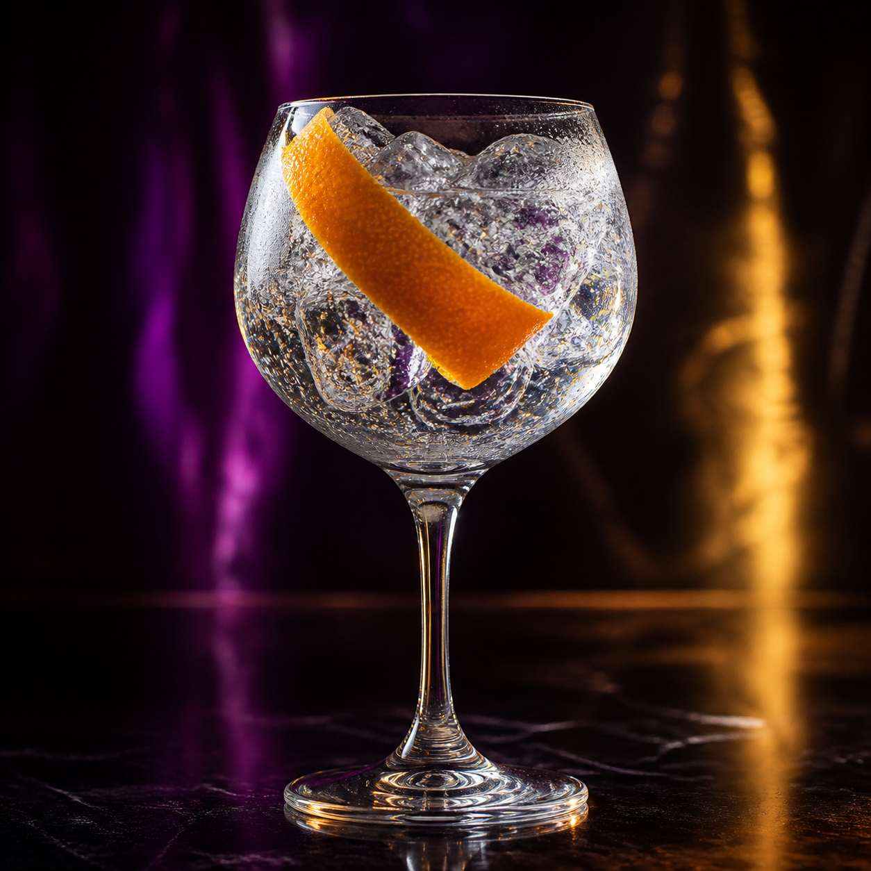 Mezzanotte Gin con Arancia e Cacao servi avec Fever-Tree Mediterranean Tonic Water, agrémenté de orange peel