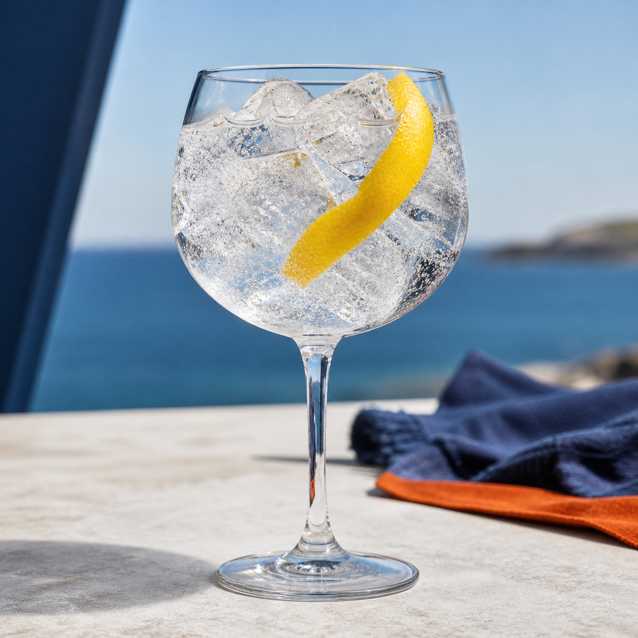 Gin56 London Dry Gin servi avec Fever-Tree Indian Tonic Water, agrémenté de lemon peel