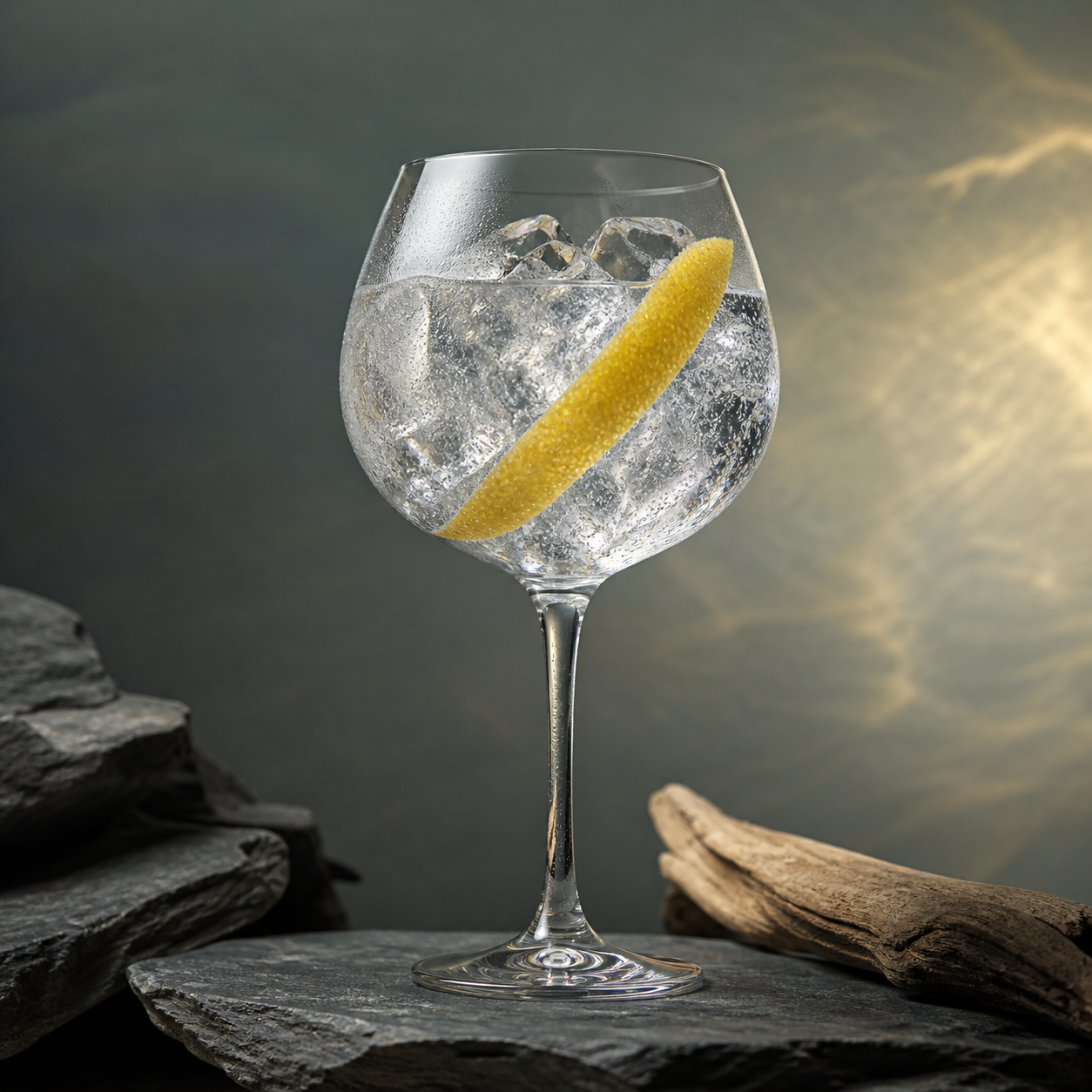 Dutch Gin Pur Malt Bio served with Fever-Tree Indian Tonic Water, garnished with lemon peel