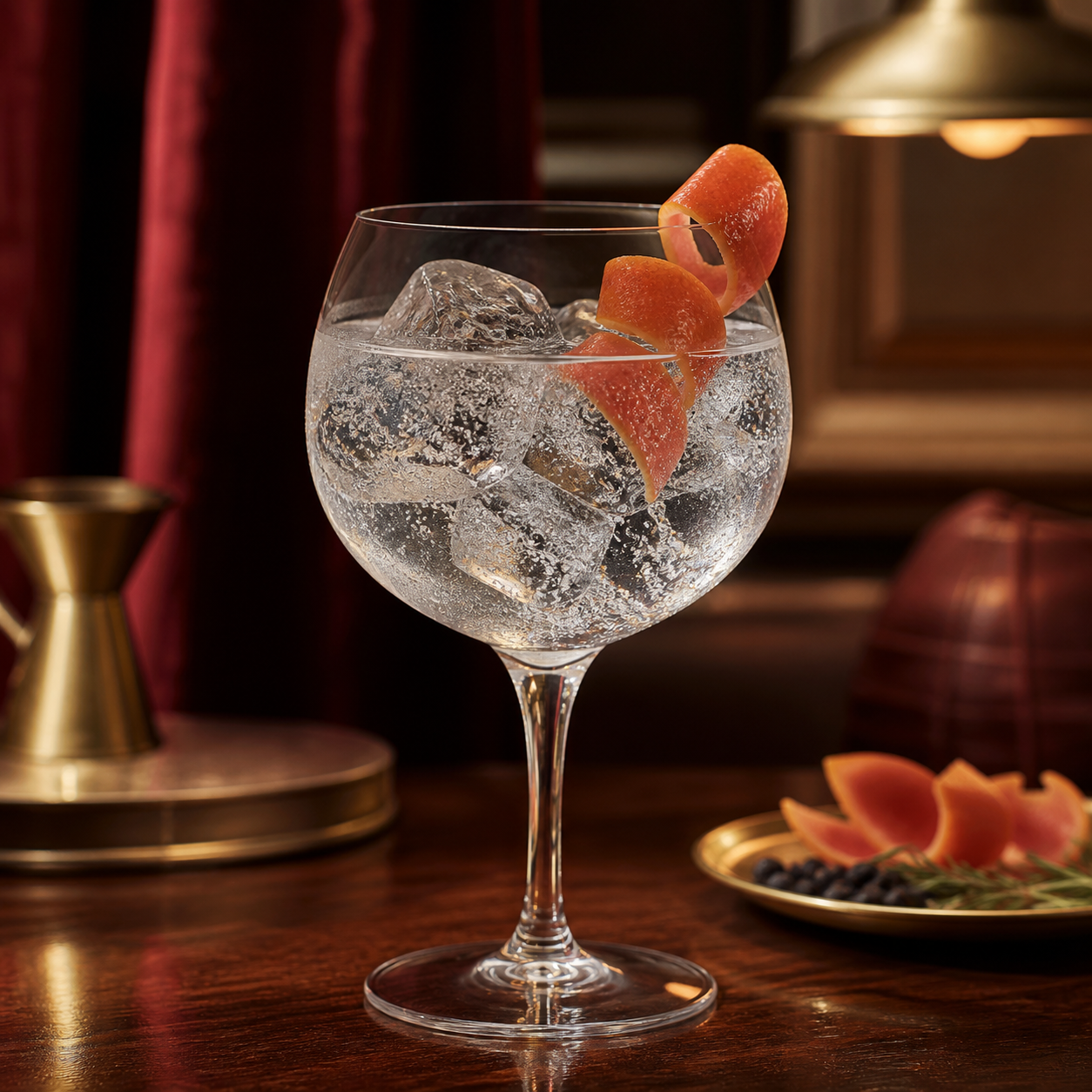 Louisville Dry Gin served with Fever-Tree Indian Tonic Water, garnished with grapefruit peel