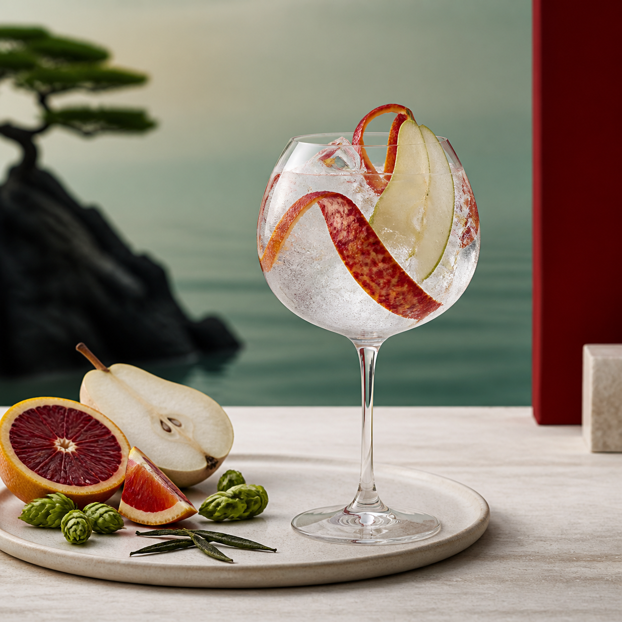 Voyager Series 'Restless' served with Fever-Tree Indian Tonic Water, garnished with Asian pear and blood orange