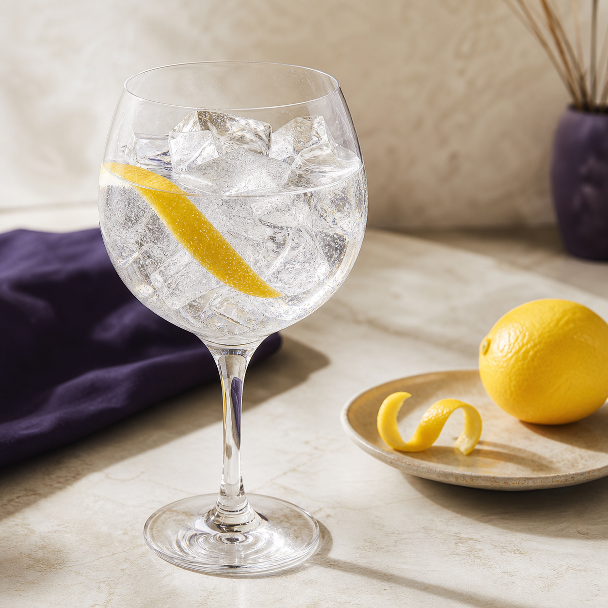 Gin de Binche Lemon Edition served with Fever-Tree Indian Tonic Water, garnished with Lemon peel
