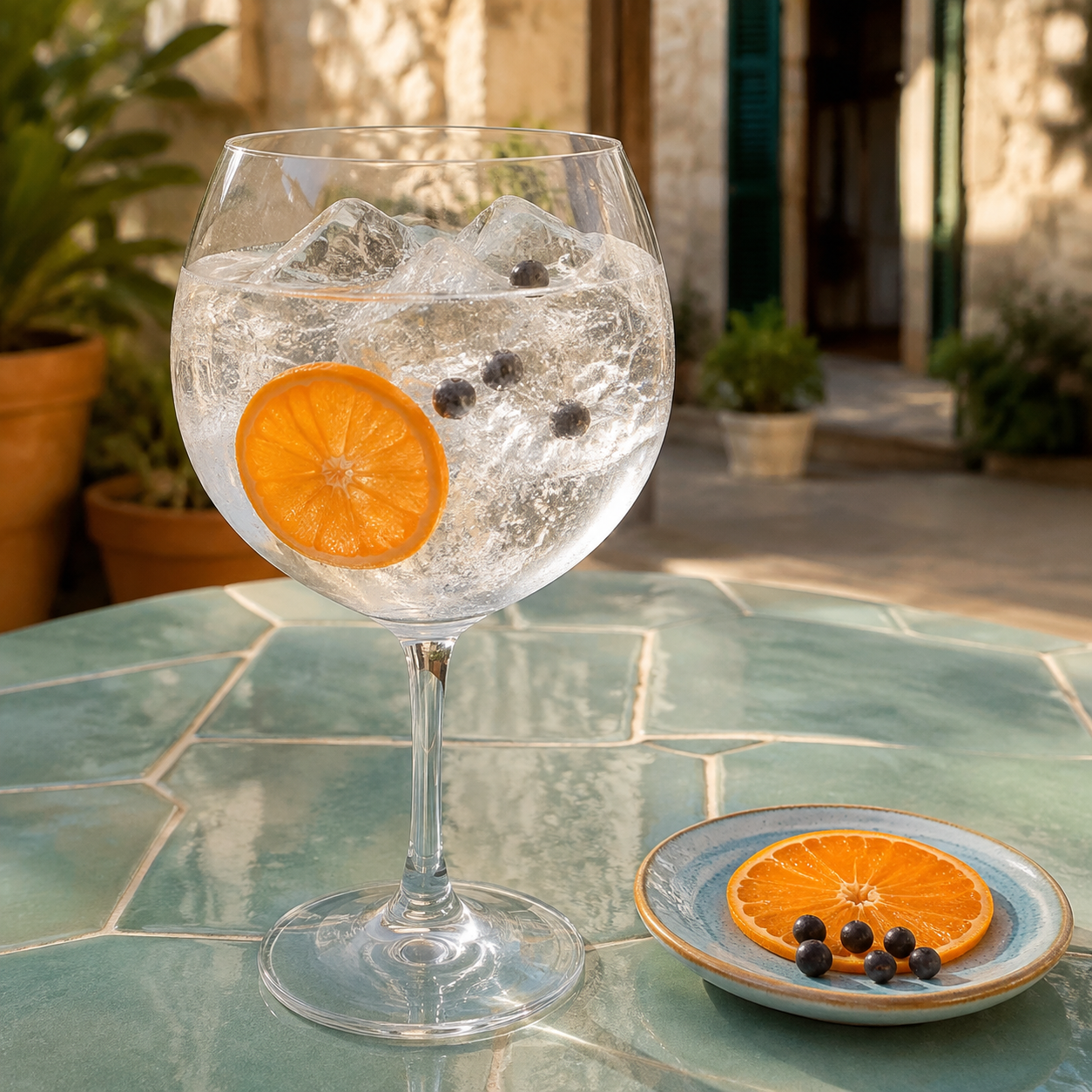 Cabraboc Mandarina Gin served with Fever-Tree Naturally Light Tonic Water, garnished with Thin mandarin wheel and Juniper berries