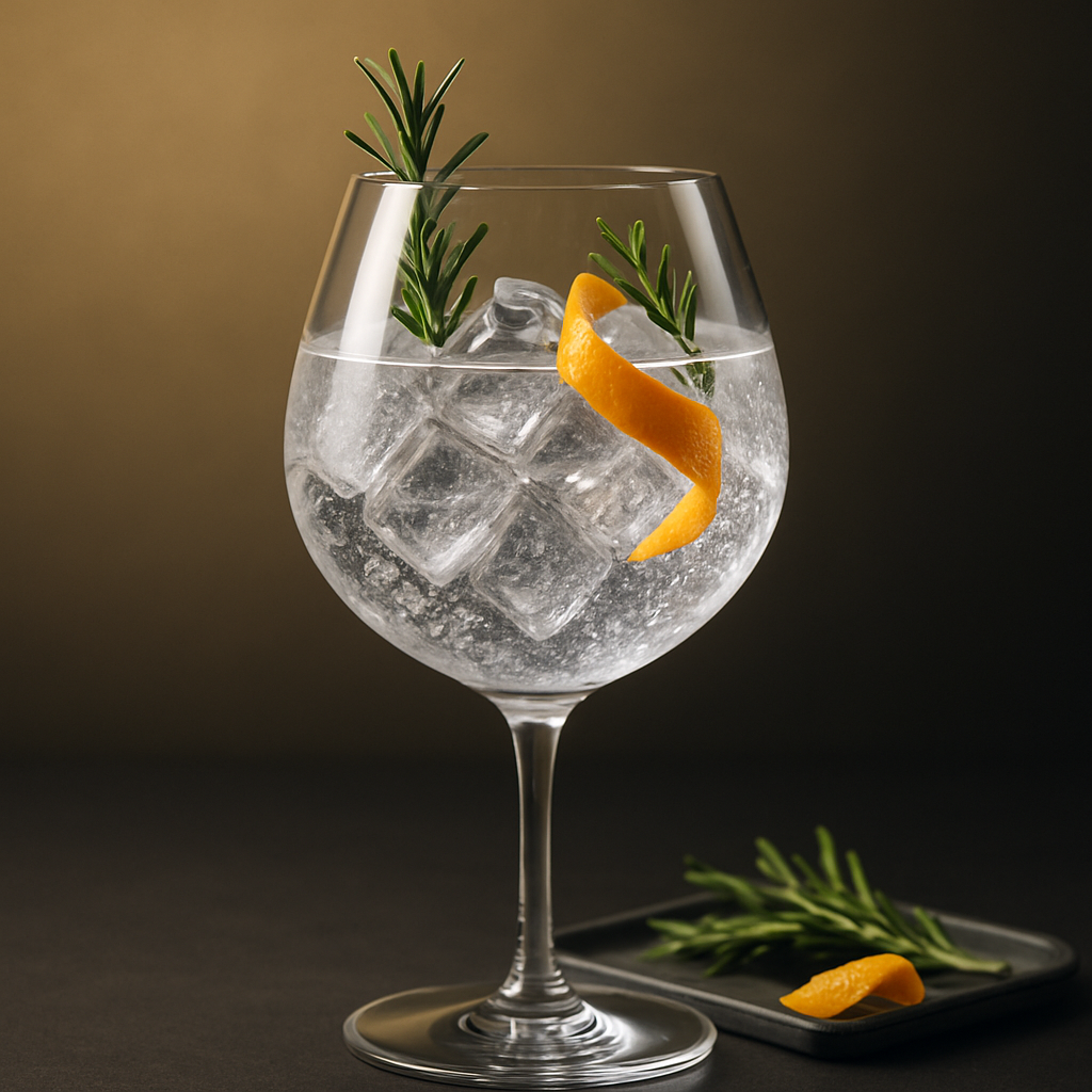 An Dúlamán Santa Ana Armada Strength Gin served with East Imperial Yuzu Tonic, garnished with Orange peel twist and Fresh rosemary sprig