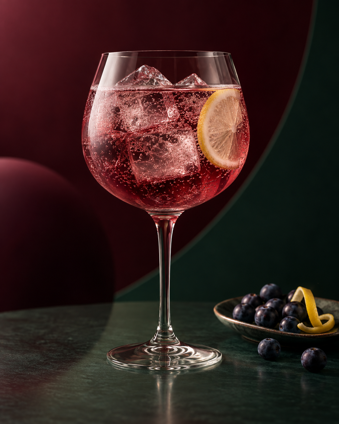 Bath Botanics Sloe Gin served with Fever-Tree Indian Tonic Water, garnished with Lemon slice