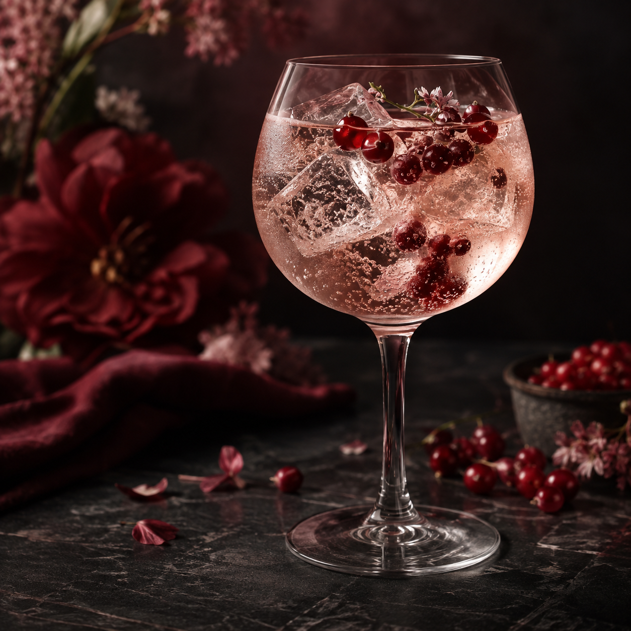 Applewood x Byrdi Flourish Gin served with Fever-Tree Indian Tonic Water, garnished with Red berries