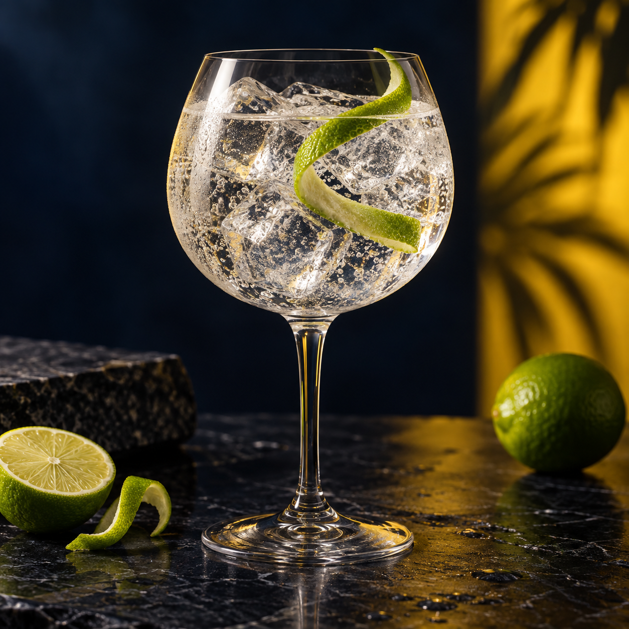 Applewood Navy Gin served with Fever-Tree Indian Tonic Water, garnished with Lime peel
