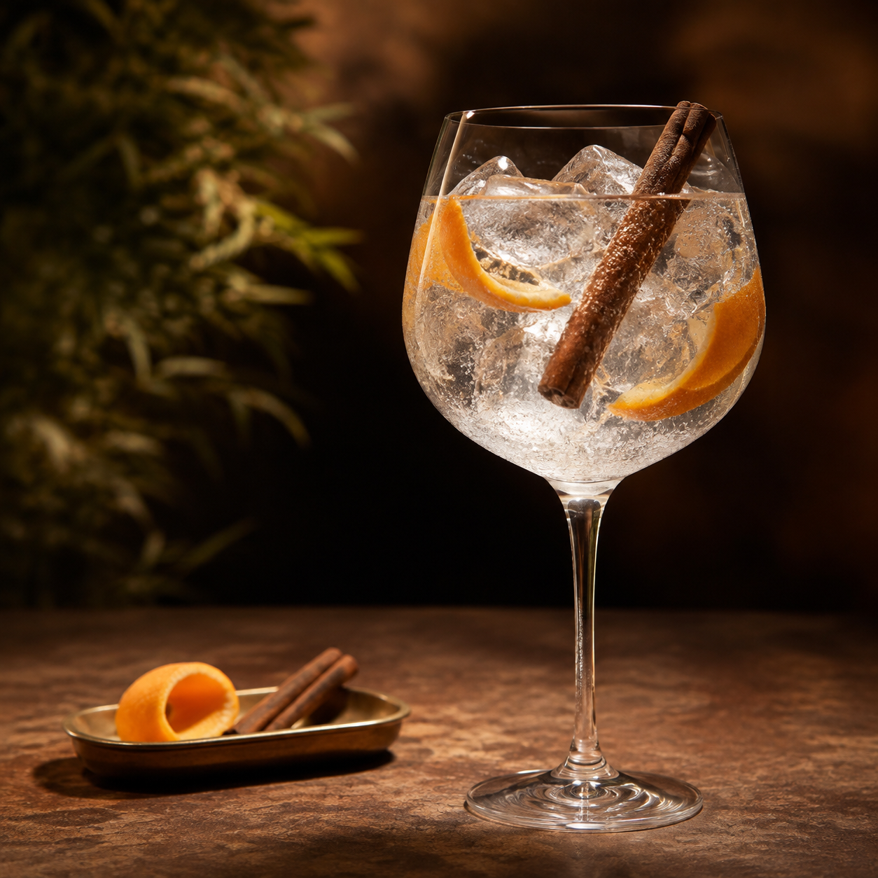 Mercant Gin served with Fever-Tree Indian Tonic Water, garnished with Orange peel