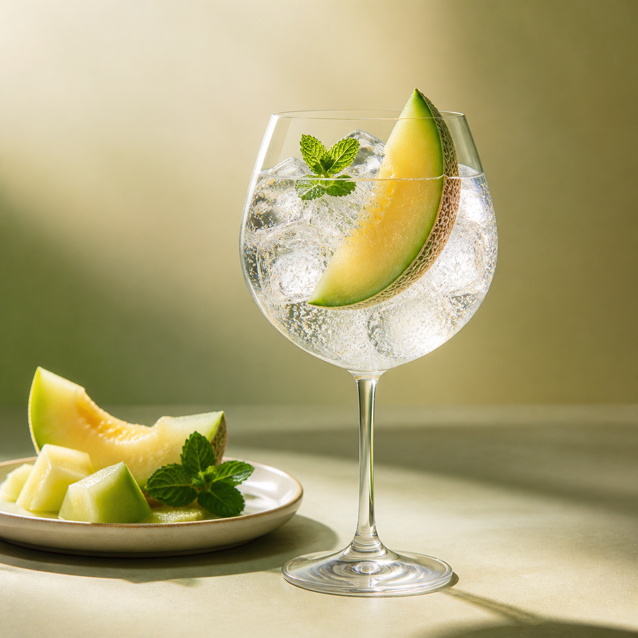 Le Gin de Namur Li Bia Molon served with Fever-Tree Indian Tonic Water, garnished with Melon slice