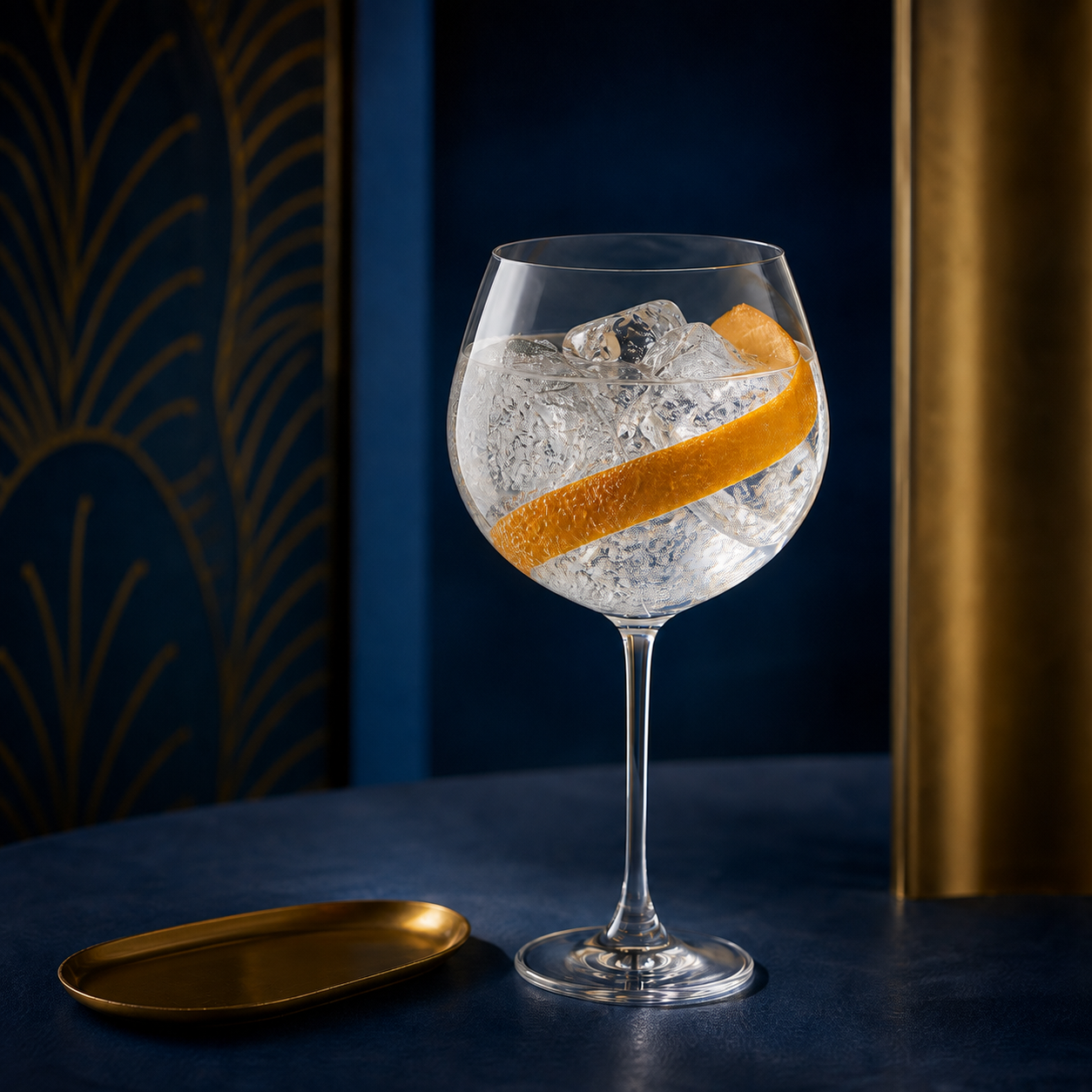 Corpen Gin Llevant served with Fever-Tree Indian Tonic Water, garnished with Orange peel