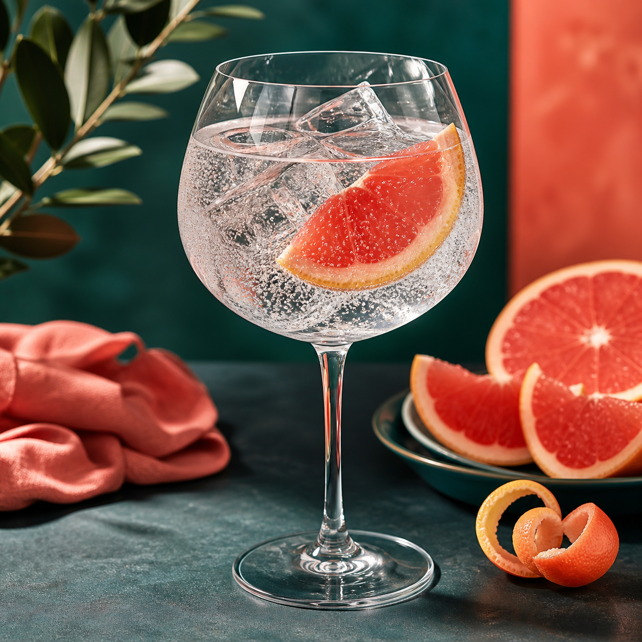 Chase Pink Grapefruit Gin served with Fever-Tree Indian Tonic Water, garnished with Pink grapefruit peel