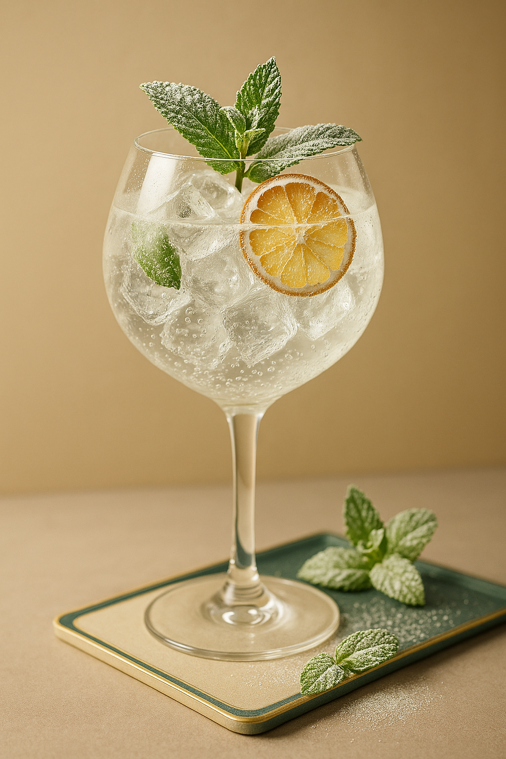 Blackbird Gin servi avec Thomas Henry Tonic Water, agrémenté de Mint Sprig et Icing Sugar
