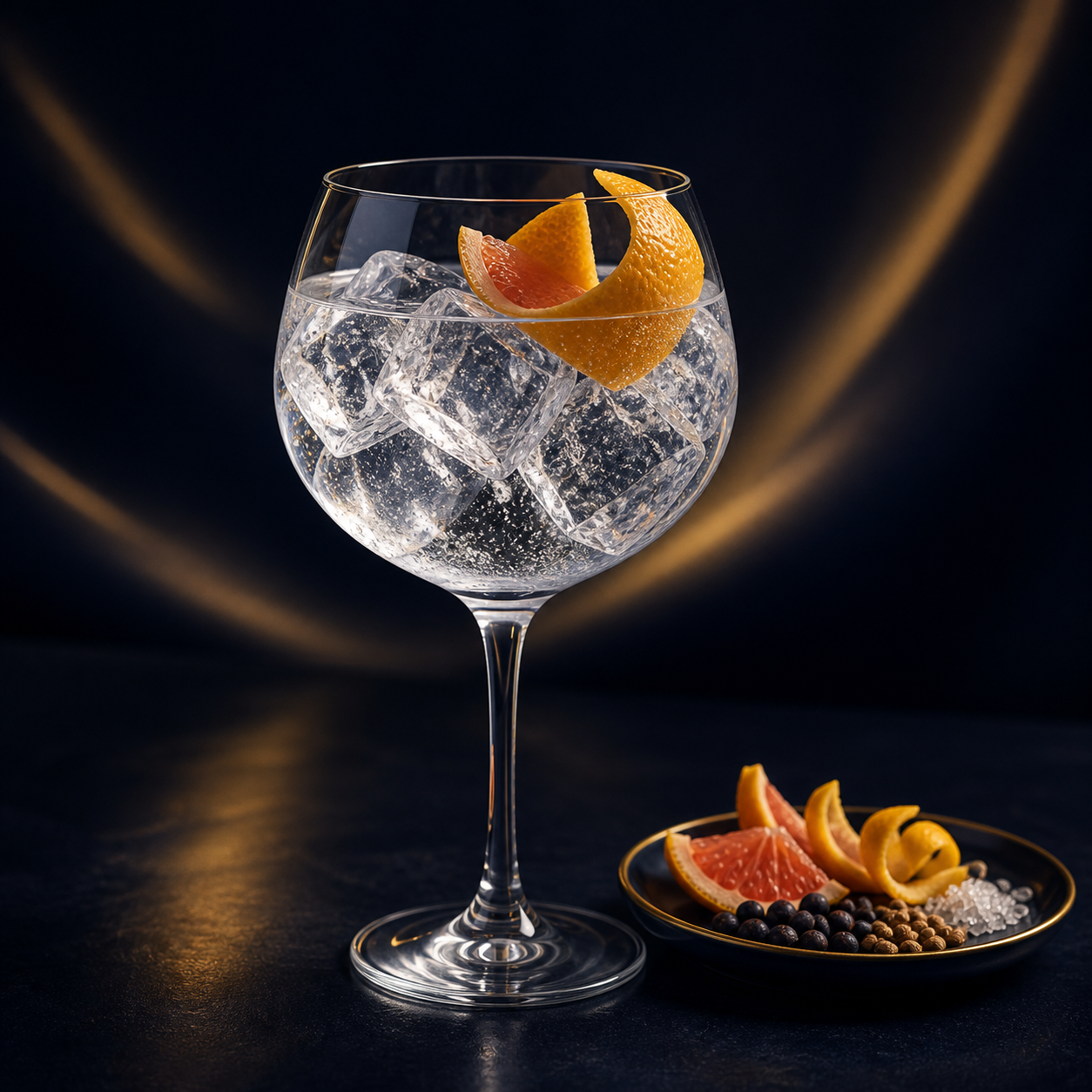 Heart of Scotland Navy Strength Gin served with Fever-Tree Indian Tonic Water, garnished with Pink grapefruit peel