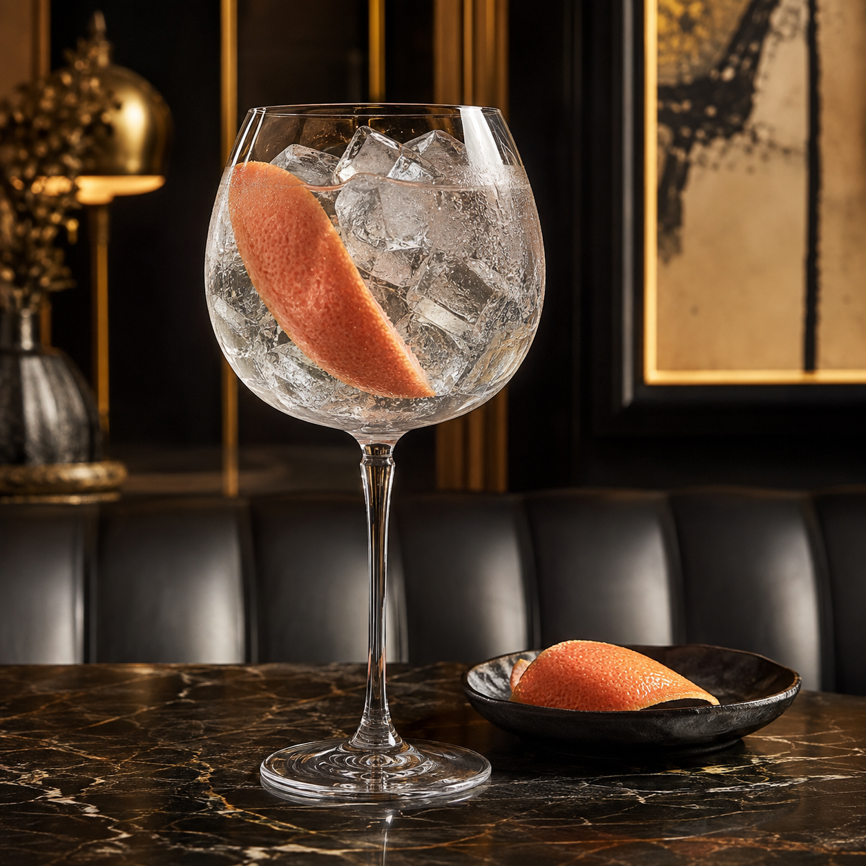 The Botanical's London Dry Gin served with Fever-Tree Indian Tonic Water, garnished with Grapefruit peel