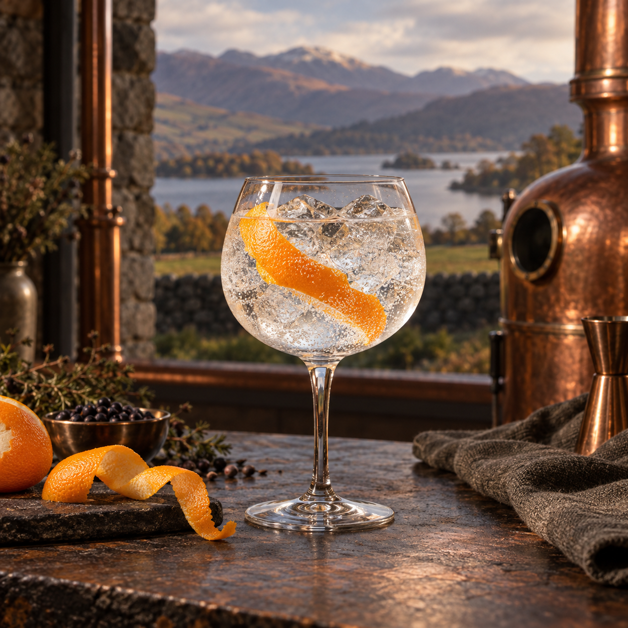 Shed 1 Gin Cuckold's Revenge servi avec Fever-Tree Indian Tonic Water, agrémenté de Orange peel et Juniper berries