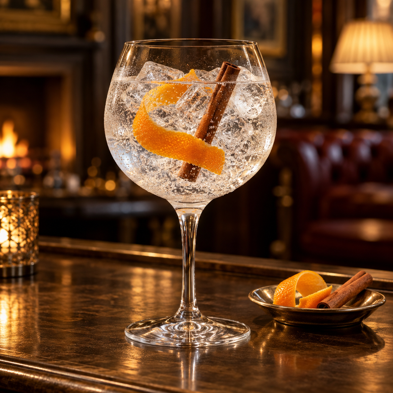 Cuckoo Spiced Gin servi avec Aromatic tonic water, agrémenté de Orange peel et Cinnamon stick