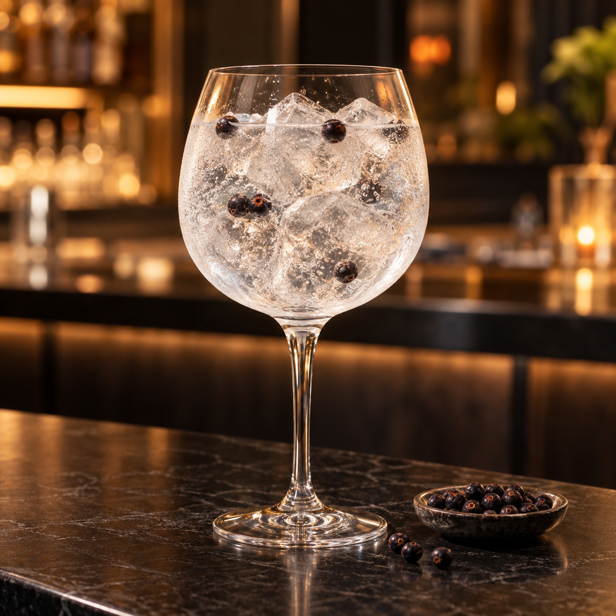 13 Oaks Vibrant Lime Gin served with Slimline tonic water, garnished with Juniper berries