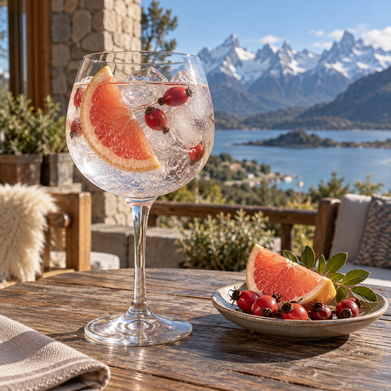 Sur Gin servi avec Fever-Tree Mediterranean Tonic Water, agrémenté de Pink grapefruit peel