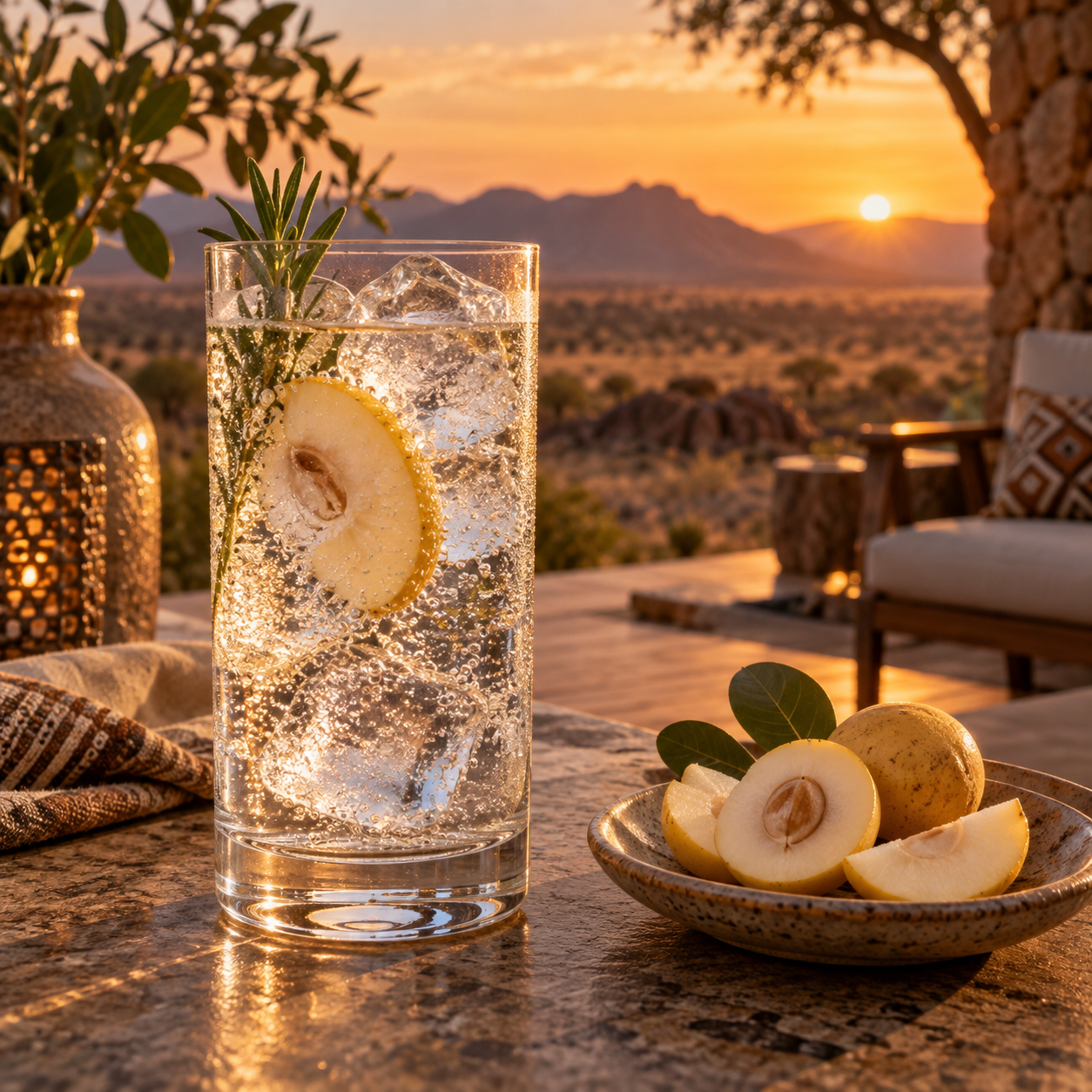 DESOLATE Gins - MARULA served with Fever-Tree Naturally Light Tonic Water, garnished with Lemon wheel