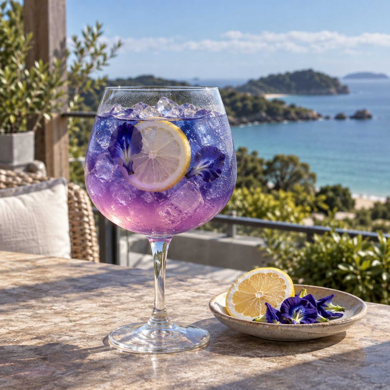 Awildian Coromandel Dry Gin Blue Edition served with Fever-Tree Indian Tonic Water, garnished with Lemon slice