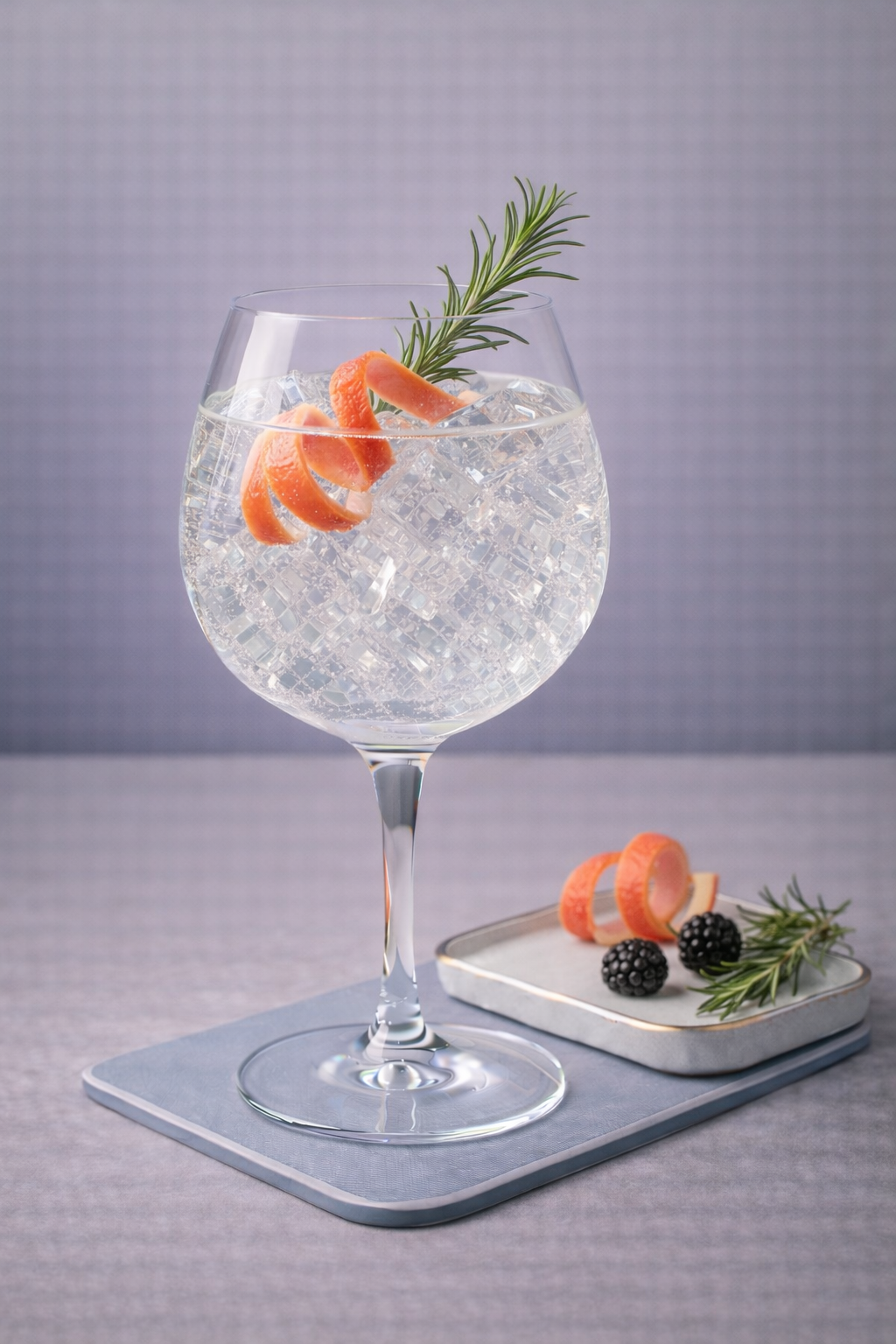 Deco No.22 Small Batch Artisan Gin Export Strength served with Thomas Henry Tonic Water, garnished with Pink grapefruit twist and Fresh rosemary sprig
