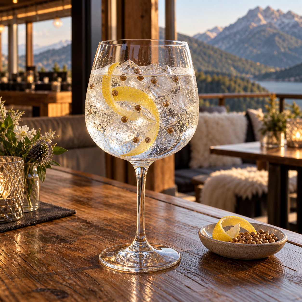 Teuchtler Gin served with Fever-Tree Indian Tonic Water, garnished with Orange peel
