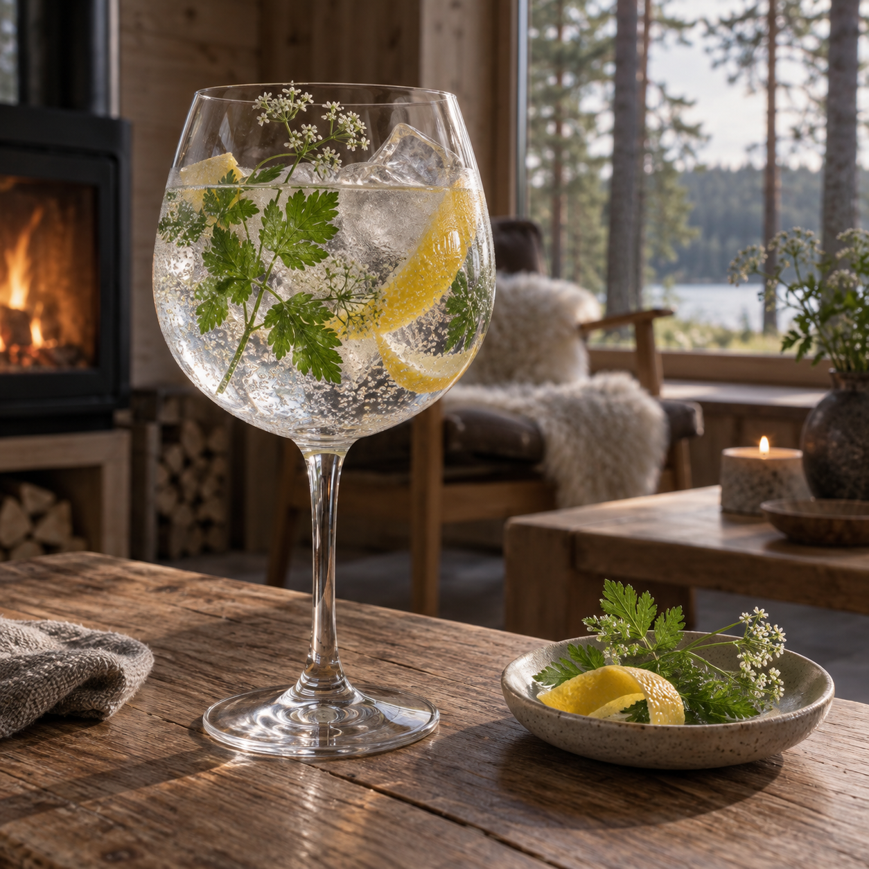 The Bowhunter London Dry Gin served with Fever-Tree Mediterranean Tonic Water, garnished with Lemon peel