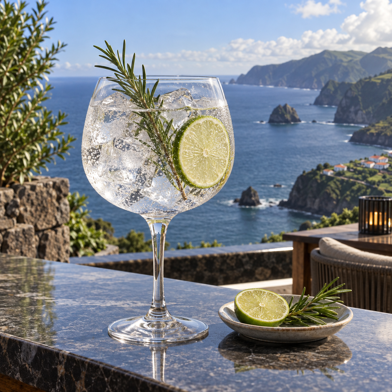 Ghosts of The Ocean Bartenders Edition served with Fever-Tree Indian Tonic Water, garnished with Rosemary sprig and Lime wedge
