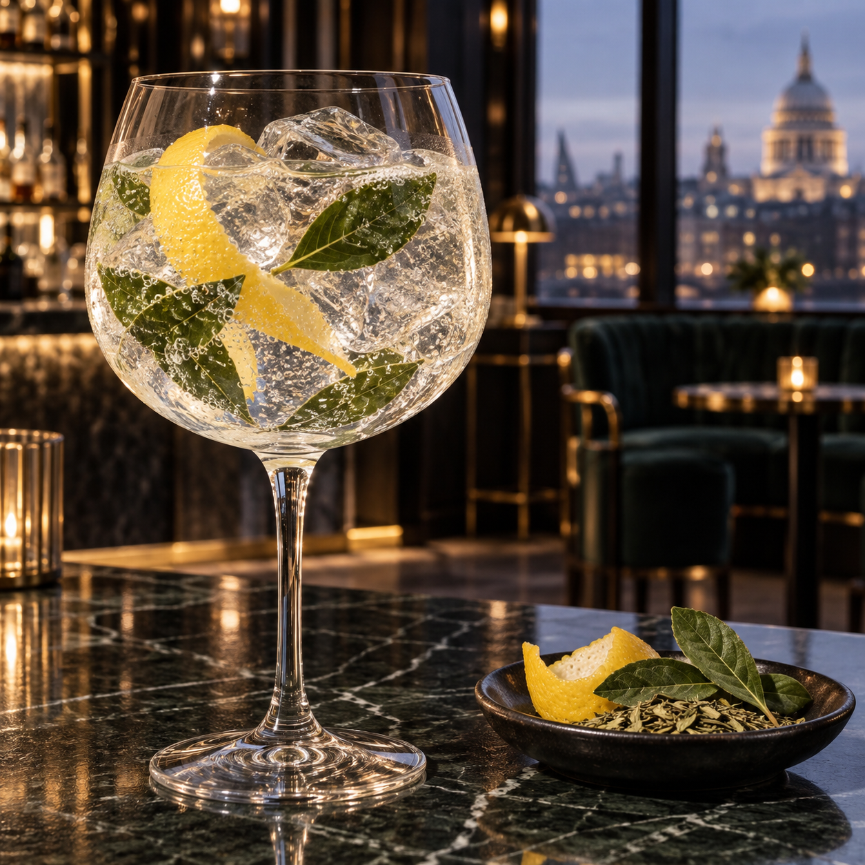 Dog and Spoon Bergamot Gin served with Fever-Tree Indian Tonic Water, garnished with Lemon slice and Rosemary sprig