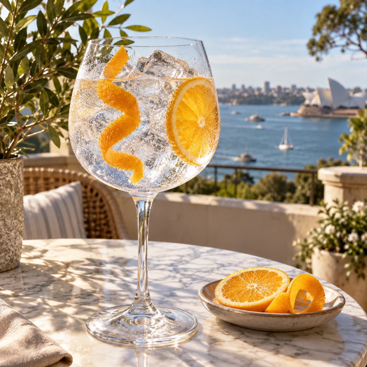 AmberChes Orange Gin served with Fever-Tree Naturally Light Tonic Water, garnished with Orange wheel